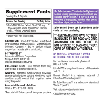 Nature's Wonder Not Today Hormones Perimenopause and Menopause Support Supplement for Women with Estro-G100, Supports Hot Flashes and Night Sweats 60 Vegetarian Capsules, 60 Day Supply Nature's WonderBuy Supplements Australia