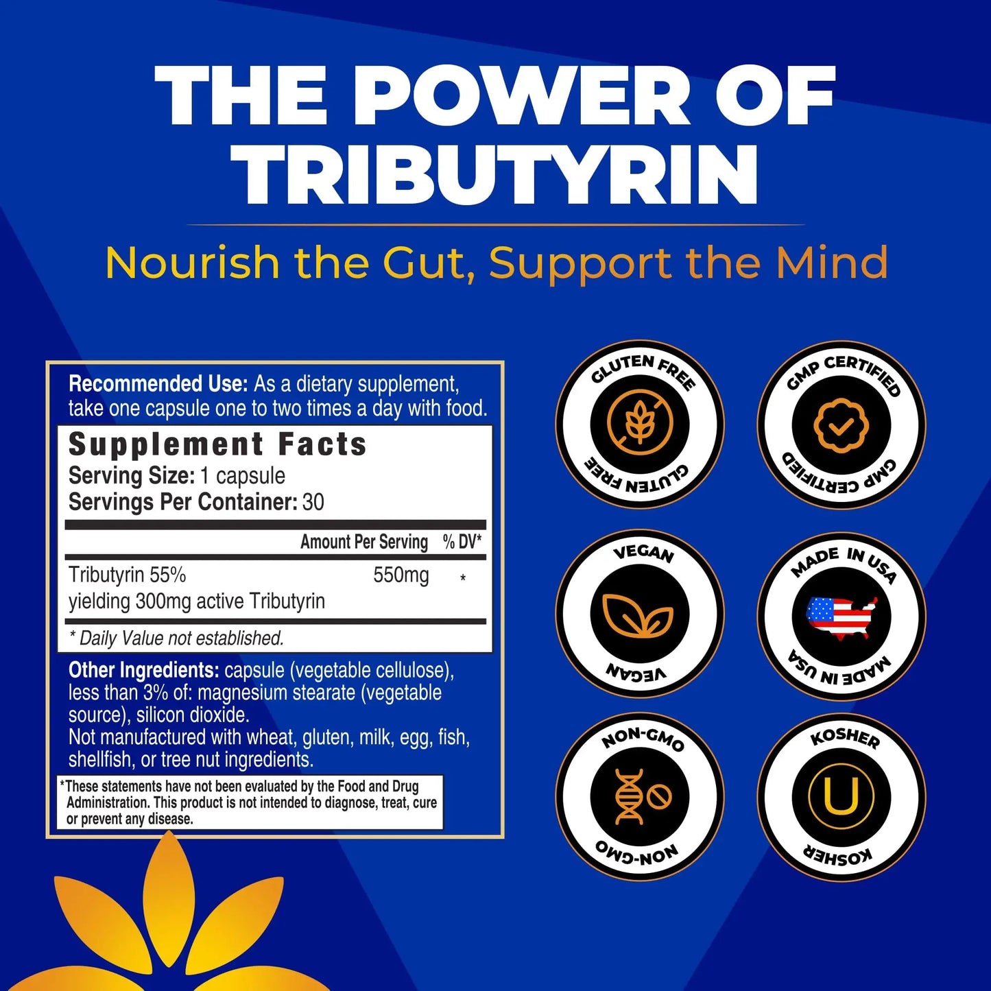 Tributyrin Supplement - Better Delivery & More Effective than Sodium Butyrate - Gut Health & Digestive Support - 3-in-1 Butyrate Postbiotics for Leaky Gut & Gut Barrier Support - 30 Capsules Vita Bloom LabsBuy Supplements Australia