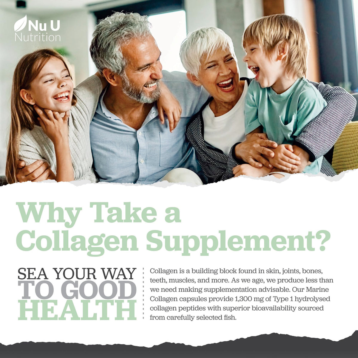 Marine Collagen with Hyaluronic Acid, Vitamin C - 90 Hydrolysed Capsules (not Tablets) - Premium High Strength Collagen Nu U NutritionBuy Supplements Australia