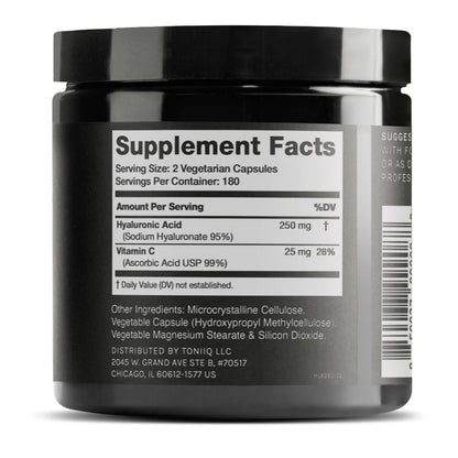 Toniiq Hyaluronic Acid Supplements – Lab Tested 95% Ultra High Purity – Fermented and Bioavailable with Vitamin C – Third Party Lab Tested – 360 Capsules Toniiq buy supplements Au