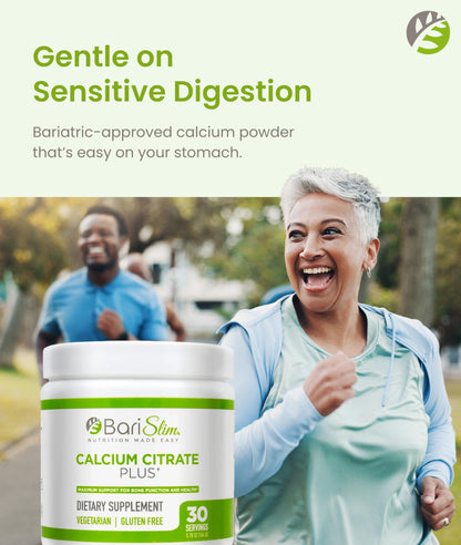 BariSlim Bariatric Calcium Citrate Plus Powder - Formulated for Patients After Weight Loss Surgery - Maximum Support for Bone Function and Health - Easy Digestion and Absorption | 600 mg (30 Servings) BariSlim buy supplements Au