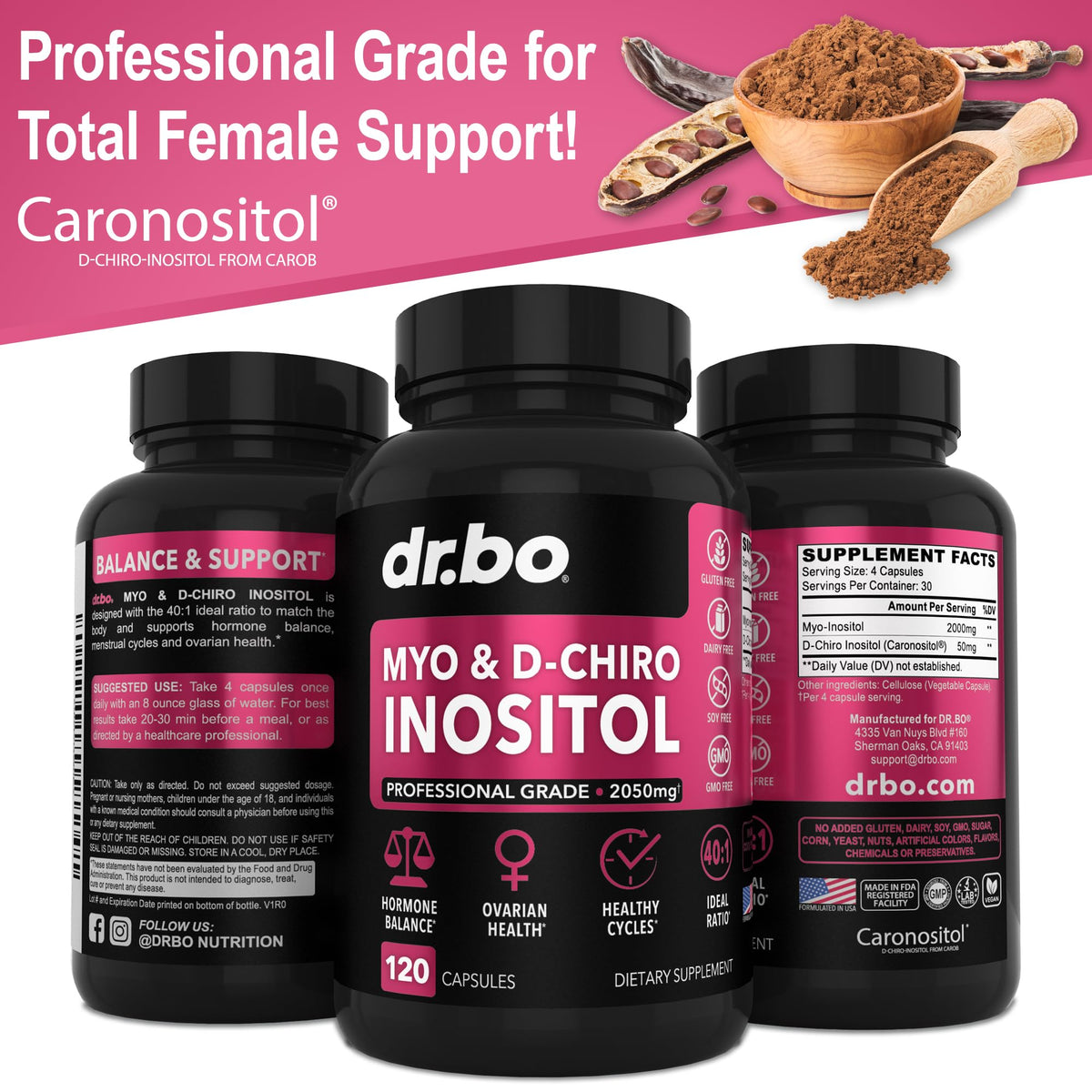 Myo-Inositol & D-Chiro Inositol Supplement Capsules - 40:1 Ratio Hormone Balance DR. BOBuy Supplements Australia