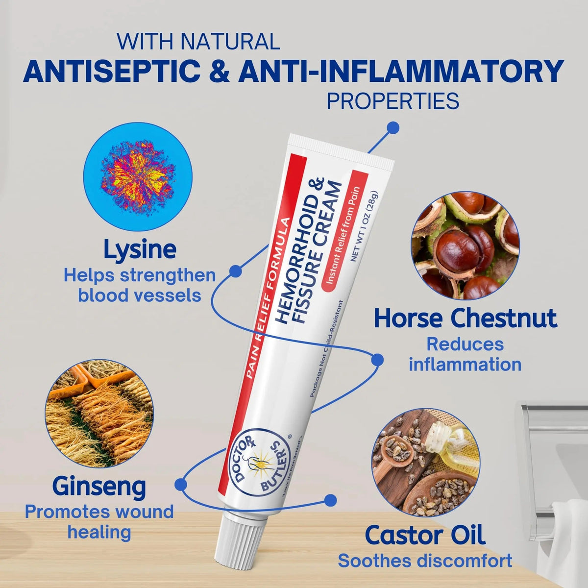 Doctor Butler's Hemorrhoid & Fissure Cream – Instant Pain Relief Hemorrhoid Treatment with Lidocaine, Fast Acting Hemorrhoid Cream for Relief from External Itching and Burning (1 oz.) Doctor Butler'sBuy Supplements Australia