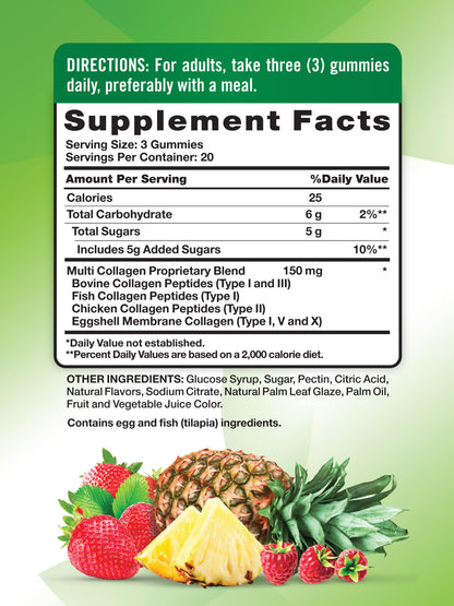 Nature's Truth Multi Collagen Gummies | Type I, II, III, V, X | 60 Count | Non-GMO & Gluten Free Complex Supplement | Mixed Fruit Flavor