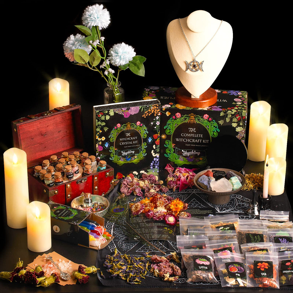 SHYSHINY Witchcraft Supplies Kit for Wiccan Spells, 95 Pack of 7 Chakra Stones, Crystals, Dried Herbs SHYSHINYBuy Supplements Australia