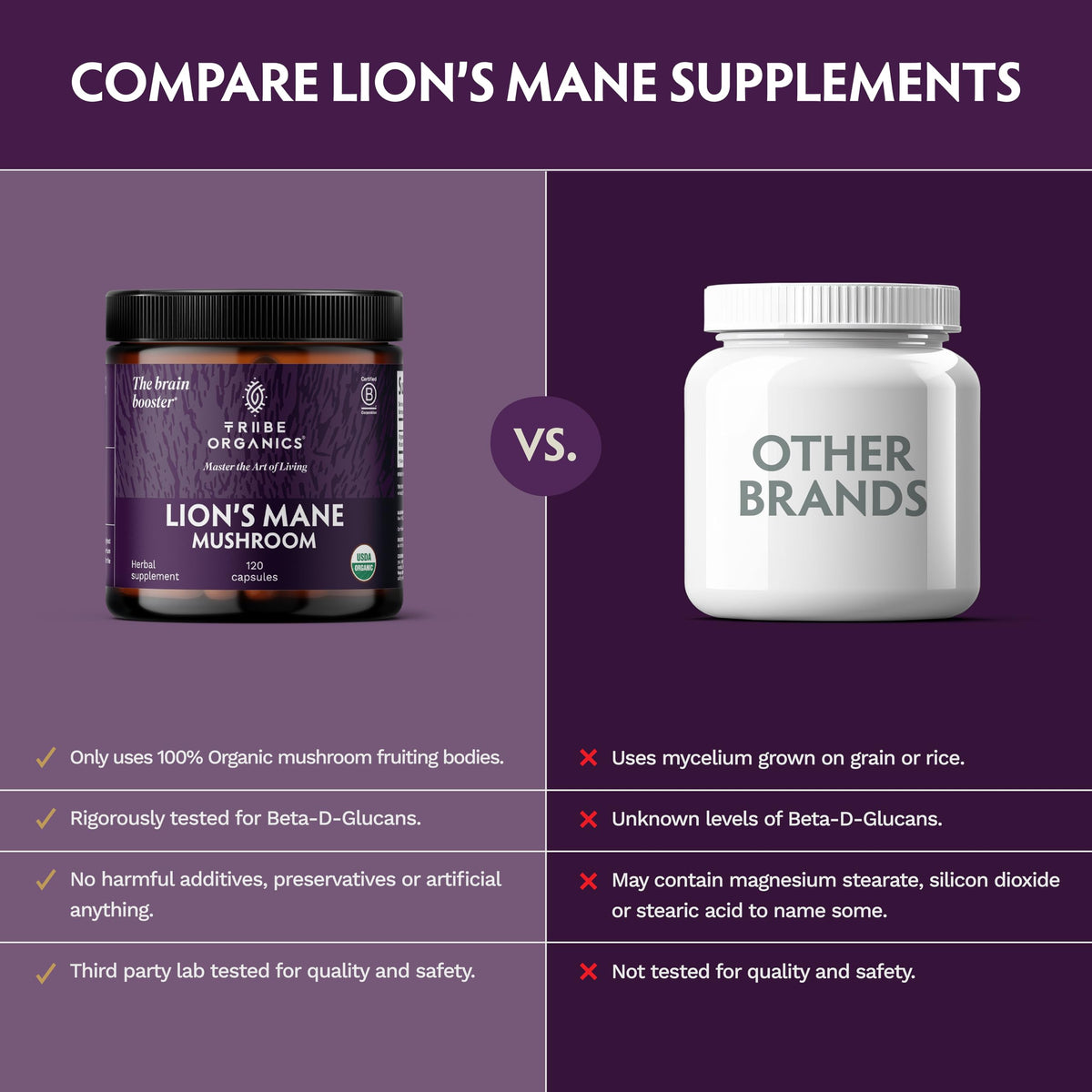 TRIBE ORGANICS Lion’s Mane Supplement 1000mg Mushroom Extract Powder - Immune System Booster & Brain Nootropic for Focus and Memory | Mental Clarity | Natural Energy and Immunity - 120 Vegan Capsules TRIBE ORGANICSBuy Supplements Australia