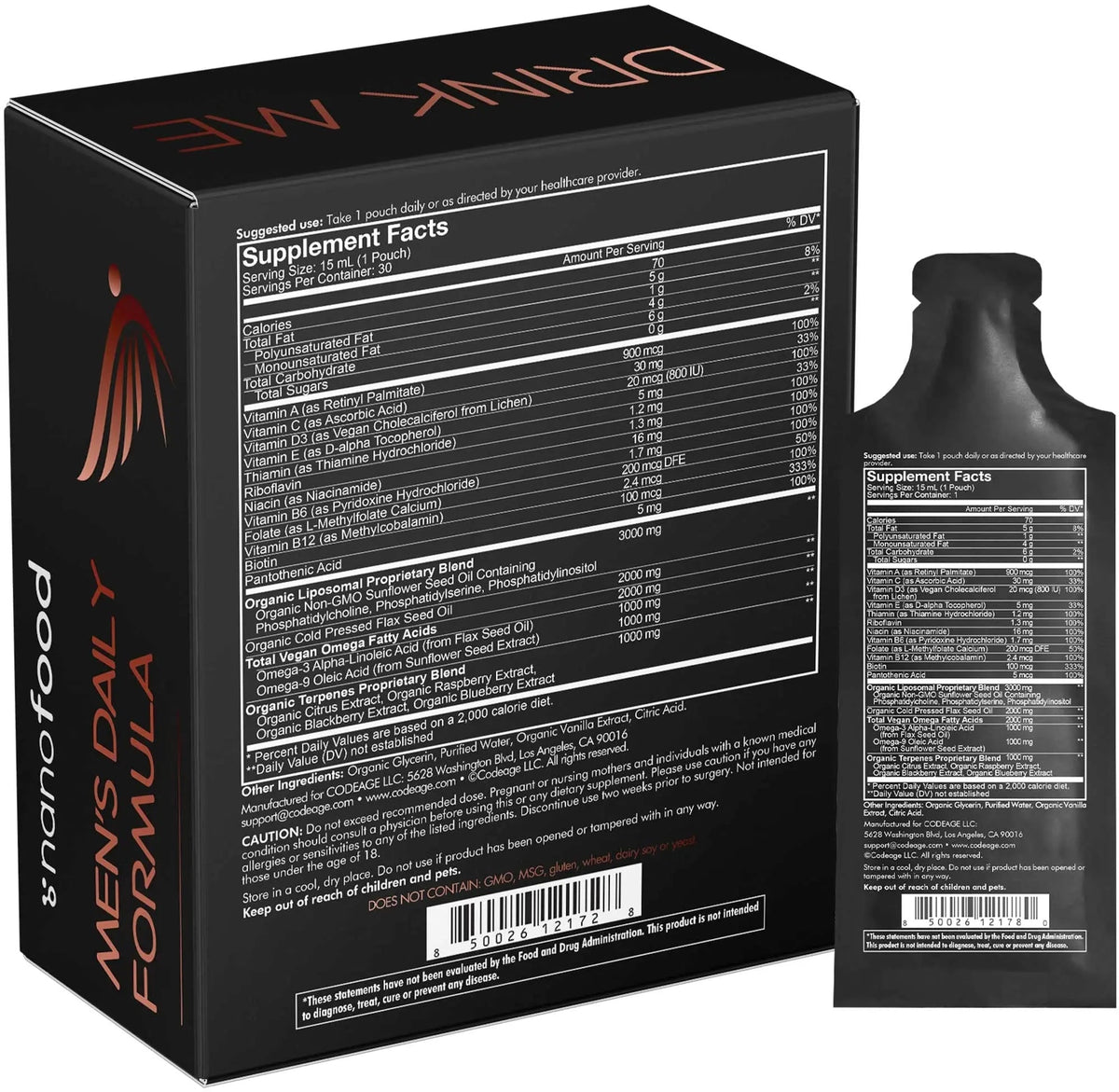 Codeage Daily Men Liquid Vitamins Supplement - Liposomal Multivitamin A, B, C, D, E, Biotin, Omega-3 & Omega-9 Codeage