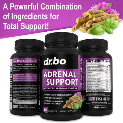 Adrenal Support Cortisol Manager Supplement - Adrenal Fatigue Supplements for Women & Men with Natural Adaptogen Ashwagandha Holy Basil Rhodiola L Tyrosine Complex Fatigue Cortisol Health - 60 Pills DR. BOBuy Supplements Australia