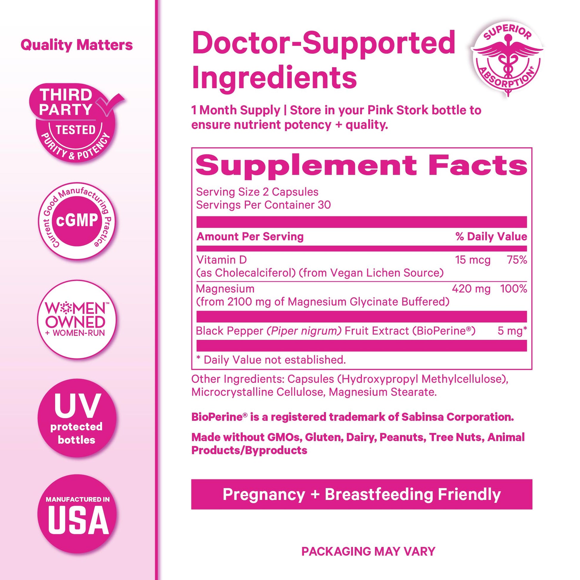 Pink Stork Magnesium Glycinate with Vitamin D - Magnesium Supplement for Women to Support Natural Calm, Mood, and Sleep - Hormone Balance for Women - 60 Capsules, Berry Essence, 1 Month Supply Pink StorkBuy Supplements Australia