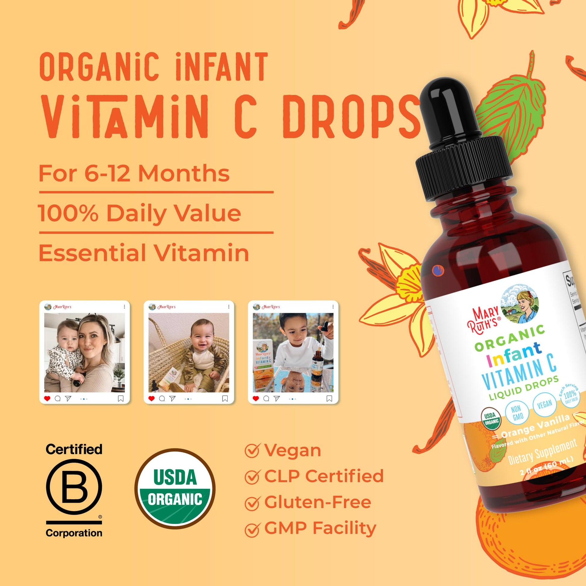 MaryRuth Organics Infant & Baby Vitamin C Supplement | USDA Organic Vitamin C Liquid Drops for Infants | Ages 6-12 Months | Immune Support | Overall Health | Vegan | Non-GMO | Gluten Free | 2 Fl Oz MARYRUTH'SBuy Supplements Australia