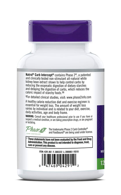 Natrol Carb Intercept Capsules with White Kidney Bean Extract - Controls Carbs, Metabolize NatrolBuy Supplements Australia