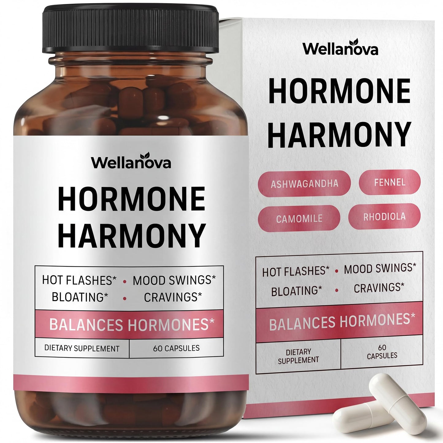 Wellanova Hormone Harmony for Women – Natural Hormonal Balance Support for Menopause & Perimenopause – Hot Flashes, Mood Swings, Cravings, Bloating Relief – 60 Capsules WellanovaBuy Supplements Australia