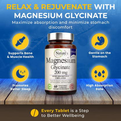 Nature’s Potent Magnesium Glycinate 200mg | High Absorption Chelated Magnesium | Sleep, Calm & Muscle Cramp Support | Vegan Supplement | 60 Capsules Nature's PotentBuy Supplements Australia