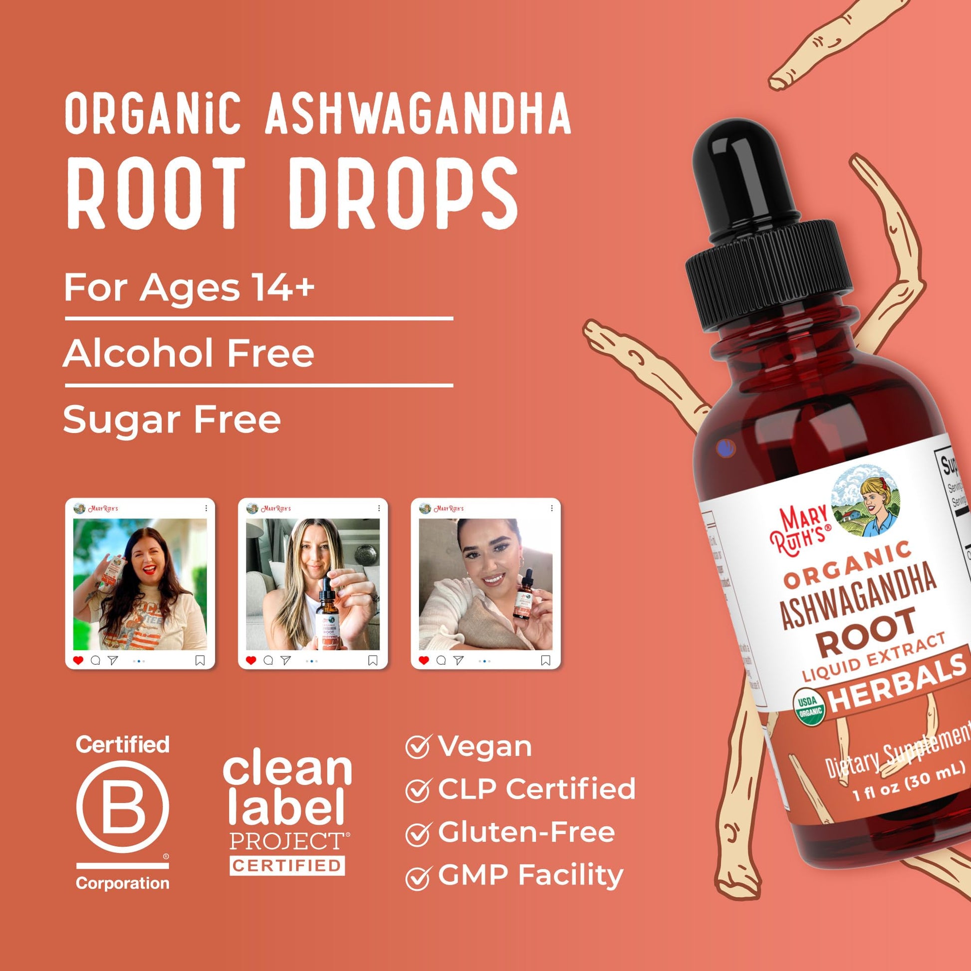 MaryRuth Organics Ashwagandha Root | USDA Organic Ashwagandha Liquid Drops | Stress Relief, Natural Calm, Relaxation and Mood Support Supplement | Adaptogenic | Nervine | Vegan | Non-GMO | 60 Servings MARYRUTH'SBuy Supplements Australia