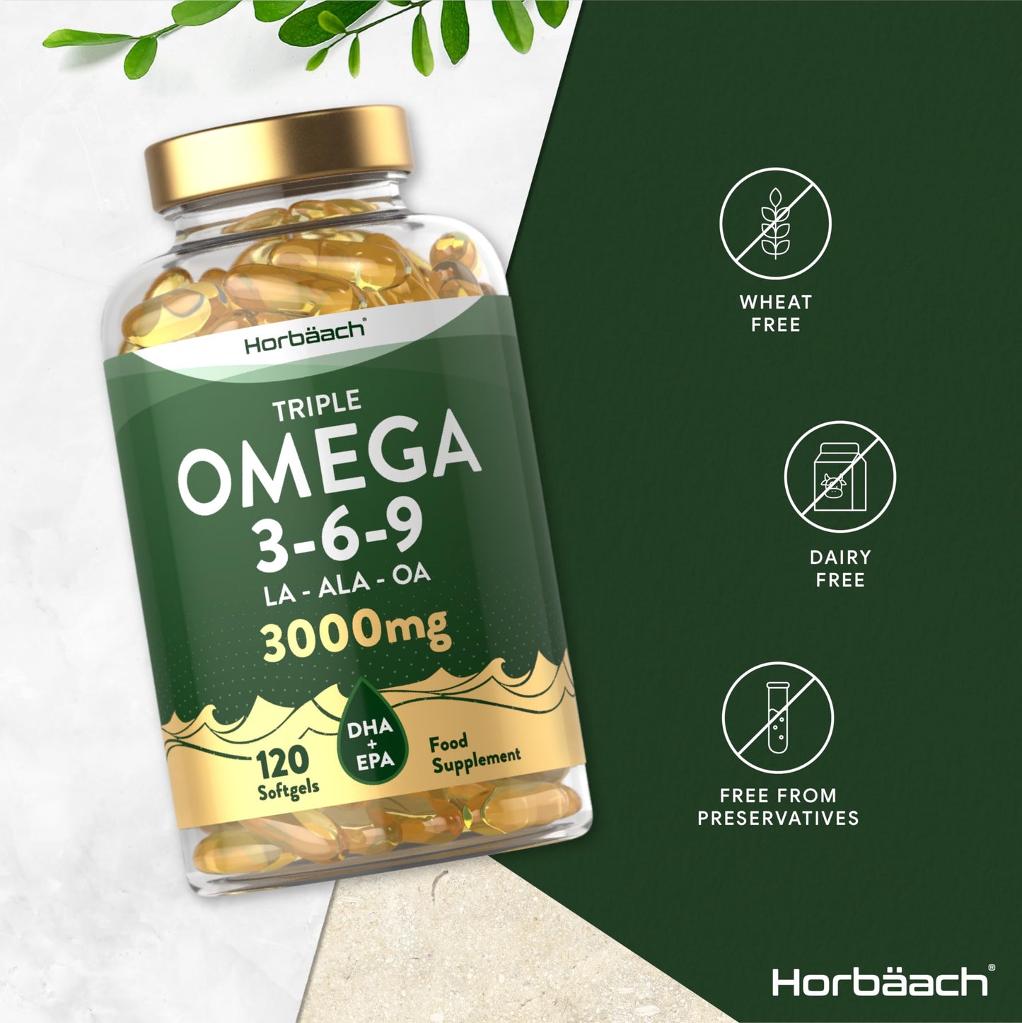 Omega 3 6 9 Capsules High Strength | 3000mg | 120 Softgels | Triple Omega 369 HorbäachBuy Supplements Australia