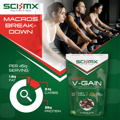 SCI-MX Pro V Gain 100% Plant Based Vegan Protein Formula With No Added Sugar - Chocolate Flavour - 900g - 20 SERVINGS SCI-MXBuy Supplements Australia
