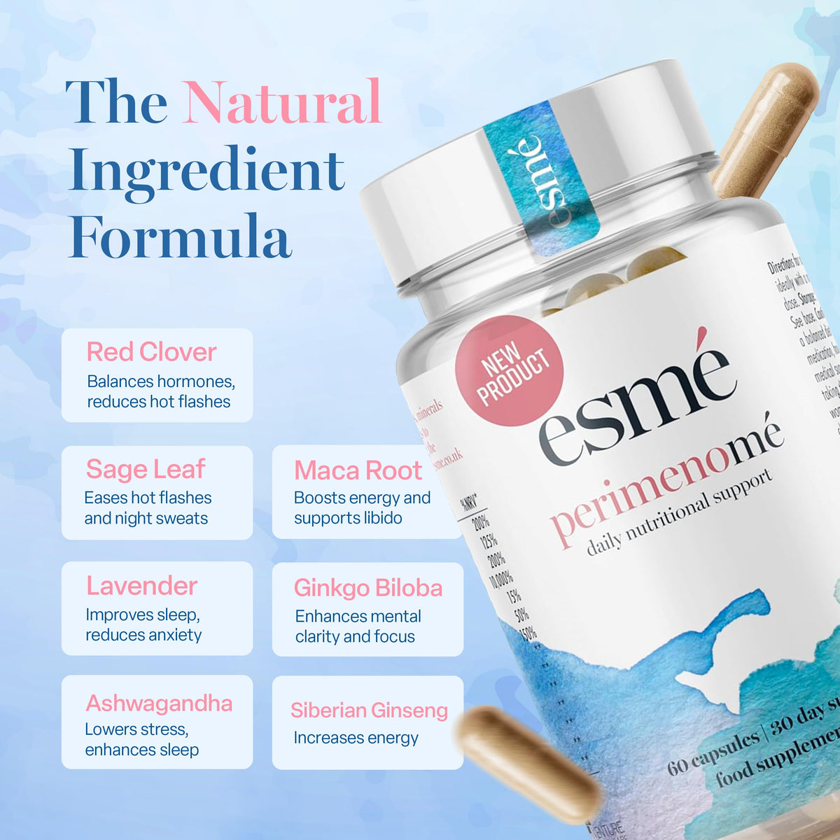 Esme Menopause Supplements Perimenopause Supplements 1 Month Supply - Daily Support for The Early Stage of Menopause – 60 Capsules - Includes Ashwagandha, Vitamins and Red Clover EsmeBuy Supplements Australia