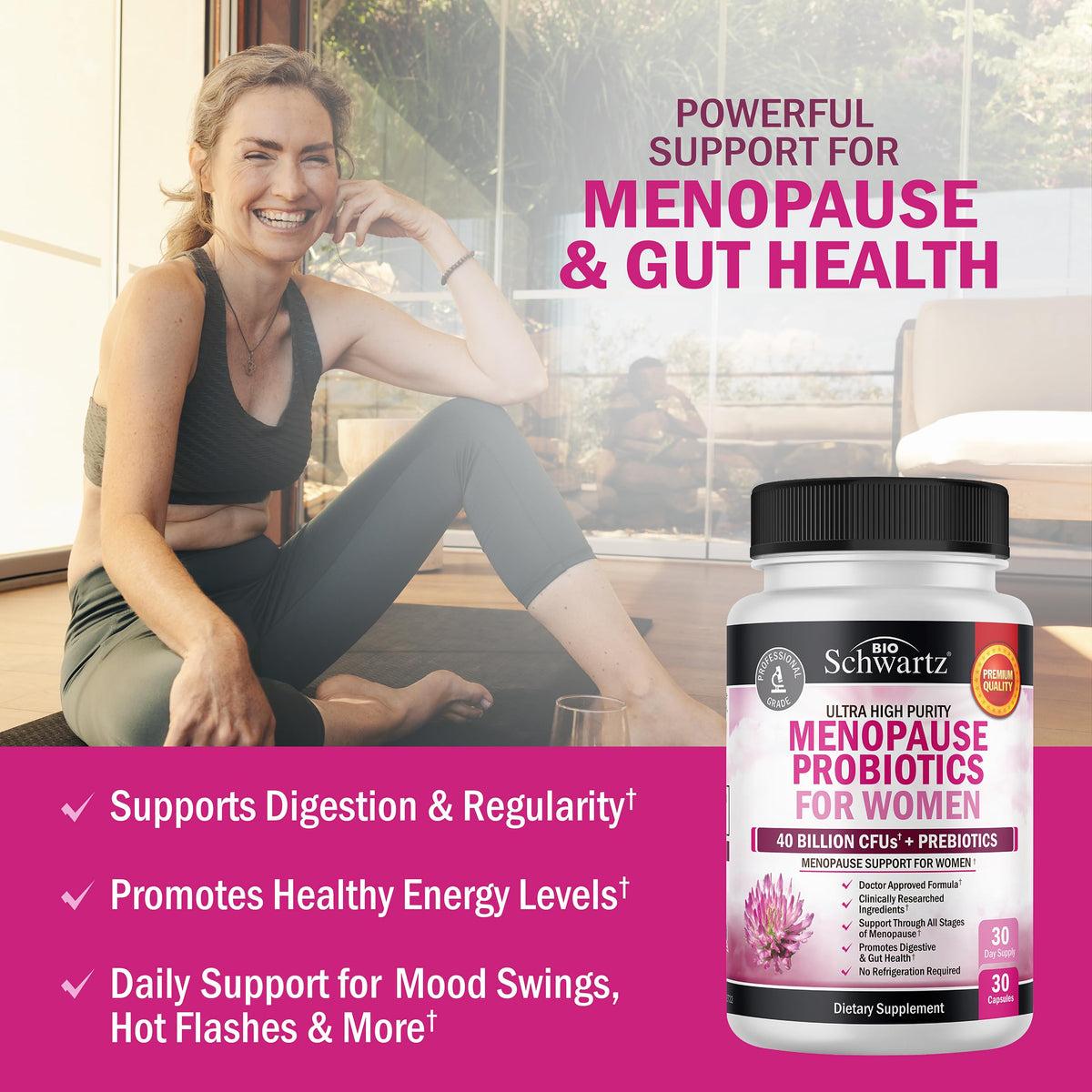 Menopause Supplements for Women - 40 Billion CFU Menopause Probiotics for Women - Support for Hot Flashes Night Sweats Mood Swings and Balance - Non-GMO, 30 Easy-Swallow Capsules, 30 Servings BioSchwartzBuy Supplements Australia