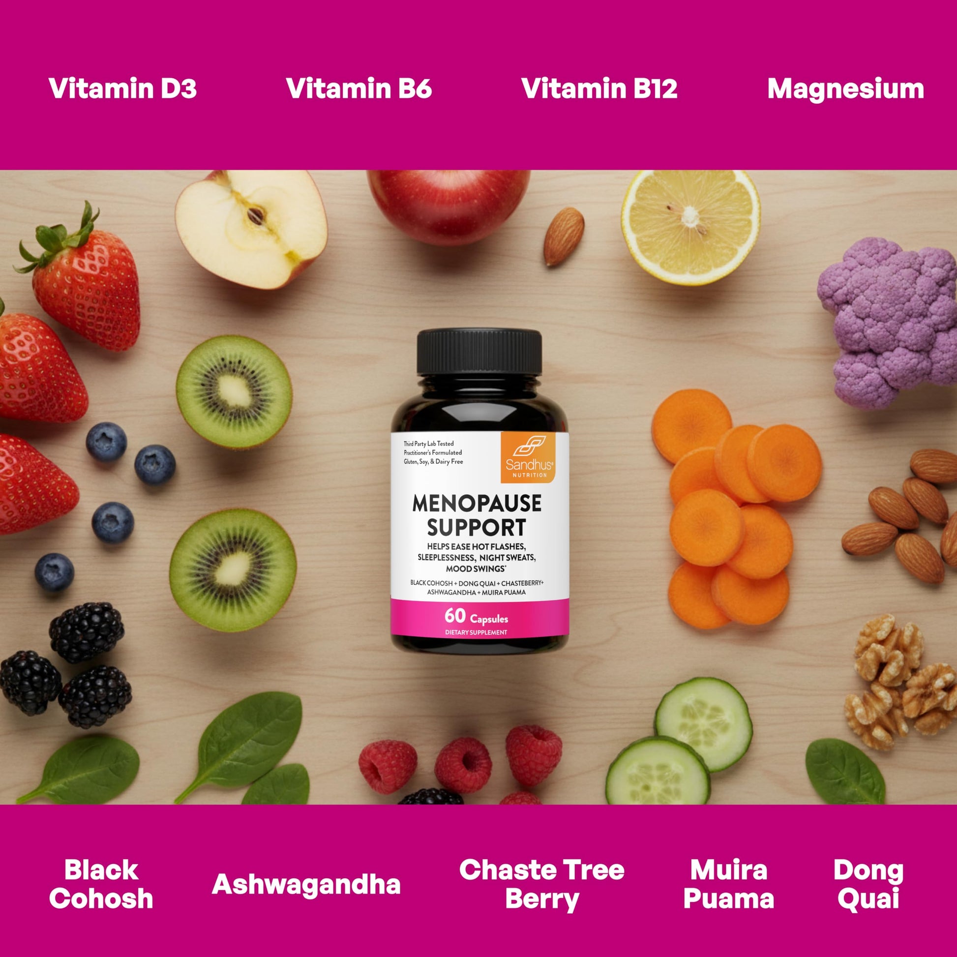 Complete Menopause Support Supplement For Women | With Ashwagandha, Black Cohosh, Dong Quai & Muira Puama | Helps Easing Hot Flashes, Night Sweats, Mood Swings, Hormone Balance & Harmony | 60 Capsules Sandhu'sBuy Supplements Australia