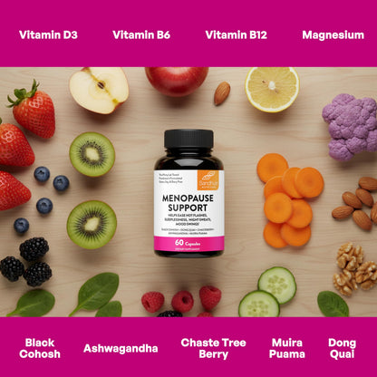 Complete Menopause Support Supplement For Women | With Ashwagandha, Black Cohosh, Dong Quai & Muira Puama | Helps Easing Hot Flashes, Night Sweats, Mood Swings, Hormone Balance & Harmony | 60 Capsules Sandhu'sBuy Supplements Australia