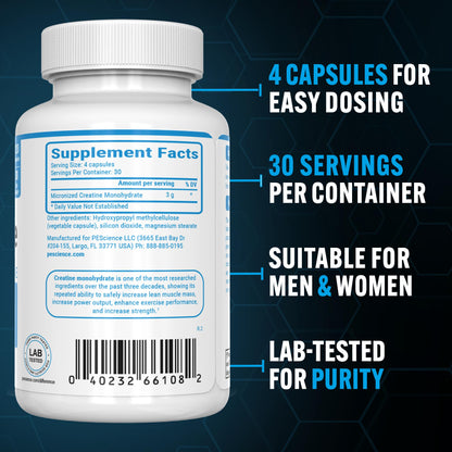 PEScience TruCreatine Creatine Pills, Easy-to-Take Creapure Creatine Capsules, Monohydrate, for Men & Women, Supports Muscle Growth, Strength & Recovery, Cognition, 3g Per Serving, 120 Capsules PEScienceBuy Supplements Australia