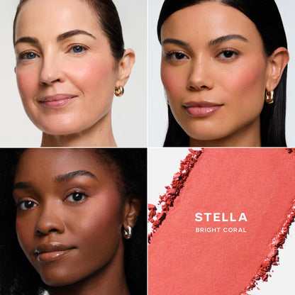 Saie Blush & Brush Duo - SuperSuede Baked Blush in Stella (.01 oz) & Powder Blush Brush - Talc-Free, Moisturizing Blush with Vegan, Fluffy Brush for Seamless Application SaieBuy Supplements Australia