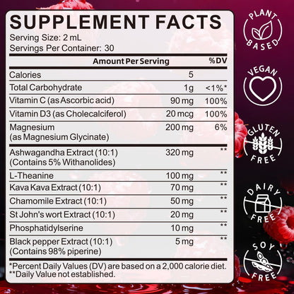 WellBloom Cortisol Reducer for Women & Men with Magnesium Glycinate, Ashwagandha, L-Theanine - Supports Stress Relief, Sleep & Heart Health, Nerves, Muscles - 2 Fl Oz WellBloomBuy Supplements Australia