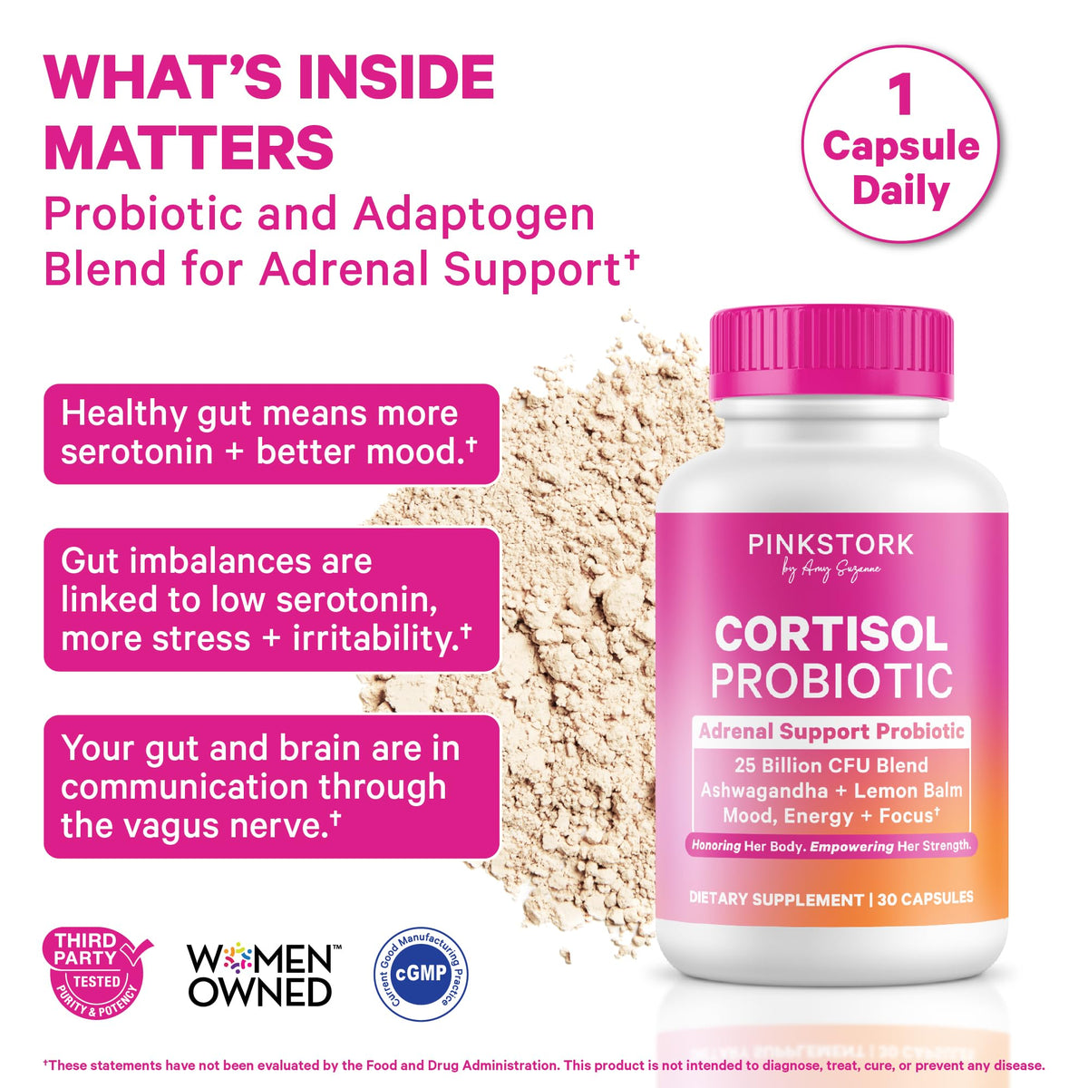 Pink Stork Cortisol Probiotic for Women – Mood and Adrenal Support Supplement – Ashwagandha, Lemon Balm, Chamomile, 25 Billion CFU – Gut Health, Energy, Focus – Lower Cortisol – 30 Capsules Pink StorkBuy Supplements Australia