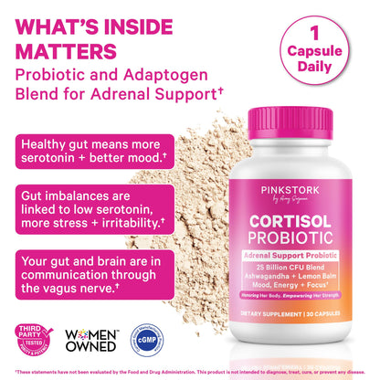 Pink Stork Cortisol Probiotic for Women – Mood and Adrenal Support Supplement – Ashwagandha, Lemon Balm, Chamomile, 25 Billion CFU – Gut Health, Energy, Focus – Lower Cortisol – 30 Capsules Pink StorkBuy Supplements Australia