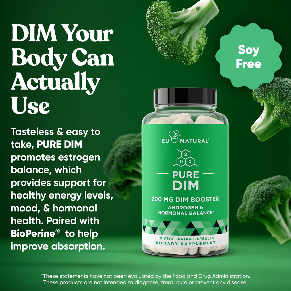 DIM Supplement Pure 200 Mg for Women or Men – Estrogen Hormone Balance Supplement for Energy, Fatigue, Stress, Menopause, Hot Flashes – Enhanced Bioavailability BioPerine – 60 Vegan Soft Capsules Eu NaturalBuy Supplements Australia