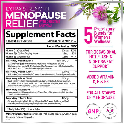 Menopause Supplements for Women - Complete Hot Flash Night Sweats & Menopause Relief Pills, 8 Billion CFU Probiotics with Dong Quai & Black Cohosh for Vaginal, Digestive Support - 60 Capsules Hello Lovely!Buy Supplements Australia