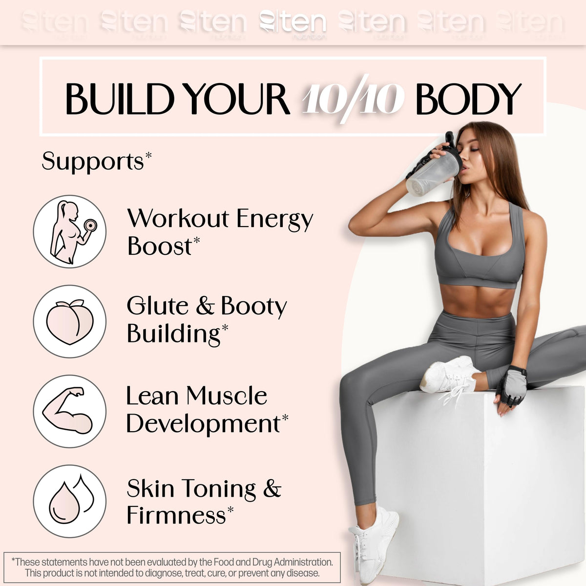 New - Creatine + Collagen for Women – Supports Lean Muscle Growth & Development, Booty Gain, Energy & Recovery – 5g Creatine Monohydrate Plus 5000mg Collagen Peptides Combo – Unflavored, 30 Servings 10Ten NutritionBuy Supplements Australia