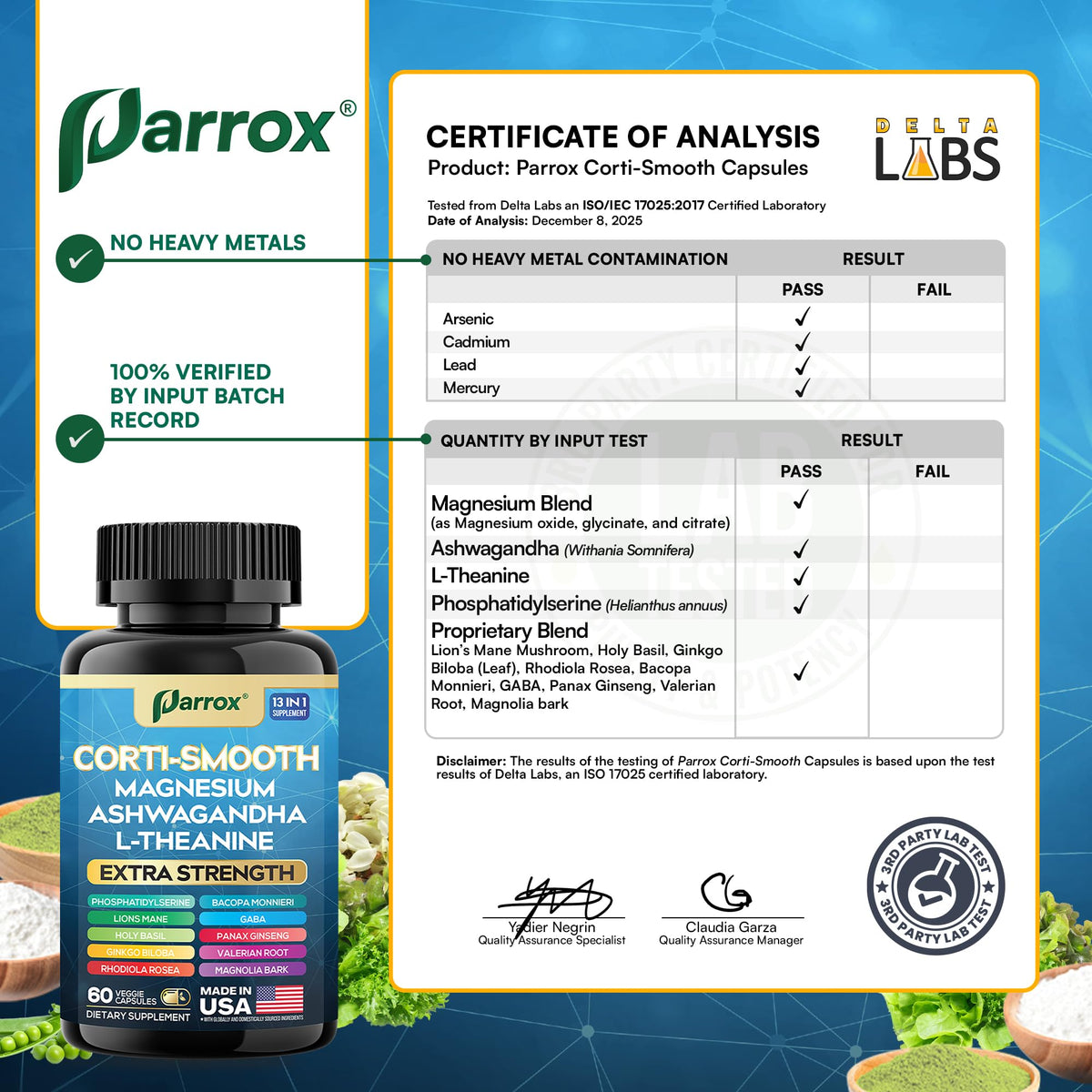 Parrox Corti-Smooth Cortisol Supplement Magnesium, L-Theanine, Ashwagandha, Phosphatidylserine, Valerian Root, Lions Mane, Bacopa Monnieri, Ginkgo Biloba, Panax Ginseng, Magnolia Bark, GABA (60 Caps) ParroxBuy Supplements Australia
