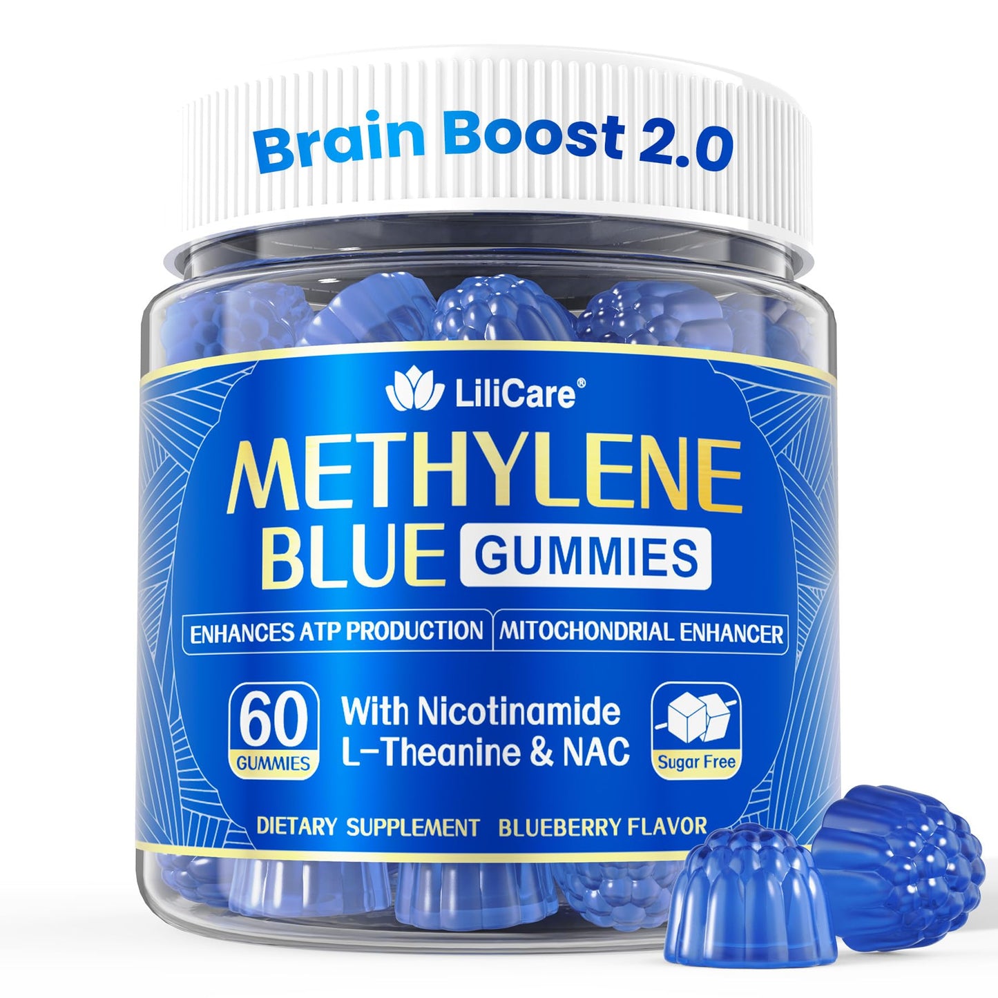 LILICARE Methylene Blue Gummies 7mg Per Serving for Humans | Upgraded Antioxidant & Brain Booster Supplement for Cognitive Function, Energy