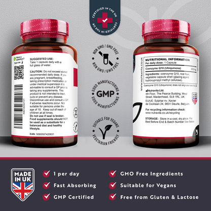 CoQ10 200mg - 120 Vegan Capsules of High Strength Co Enzyme Q10 (4 Months Supply) NutravitaBuy Supplements Australia