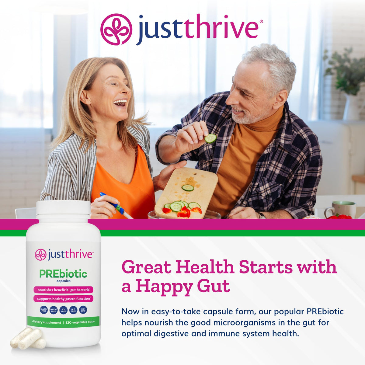 Just Thrive PREbiotic Capsules - Prebiotic Blend for Gut Health and Immune Support, 120 Caps Just ThriveBuy Supplements Australia