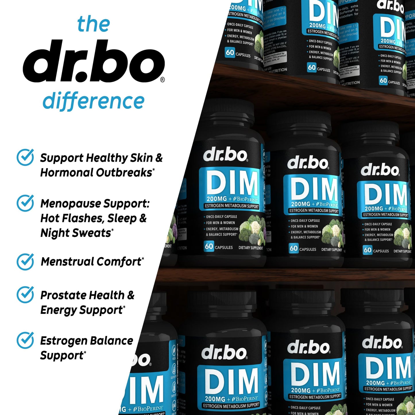 DIM Supplement for Women & Men 200mg - Androgen Estrogen Blocker for Men & Women, Hormonal Acne Pills, Hormone Balance, Menopause Support, Diindolylmethane DIM Supplement Plus BioPerine - 60 Capsules DR. BOBuy Supplements Australia