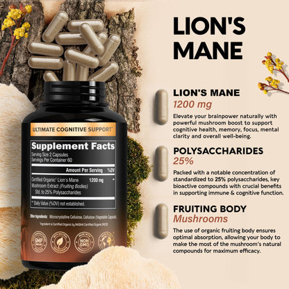 Organic Lions Mane - Certified Mushroom Supplement - Made in USA - Fruiting Bodies NUTRAHARMONYBuy Supplements Australia