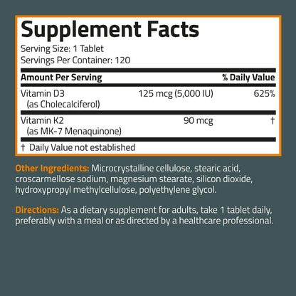 Bronson Basics Vitamin K2 D3 (MK7) Supplement Non-GMO Formula 5000IU (125 mcg) BronsonBuy Supplements Australia