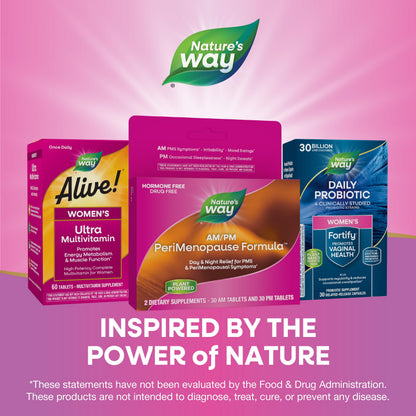 Nature's Way AM/PM PeriMenopause Formula, Perimenopause and PMS Symptom Support*, Hormone-Free, Hot Flashes*, PMS Symptoms*, Restful Sleep*, 30 AM & 30 PM Tablets Nature's WayBuy Supplements Australia