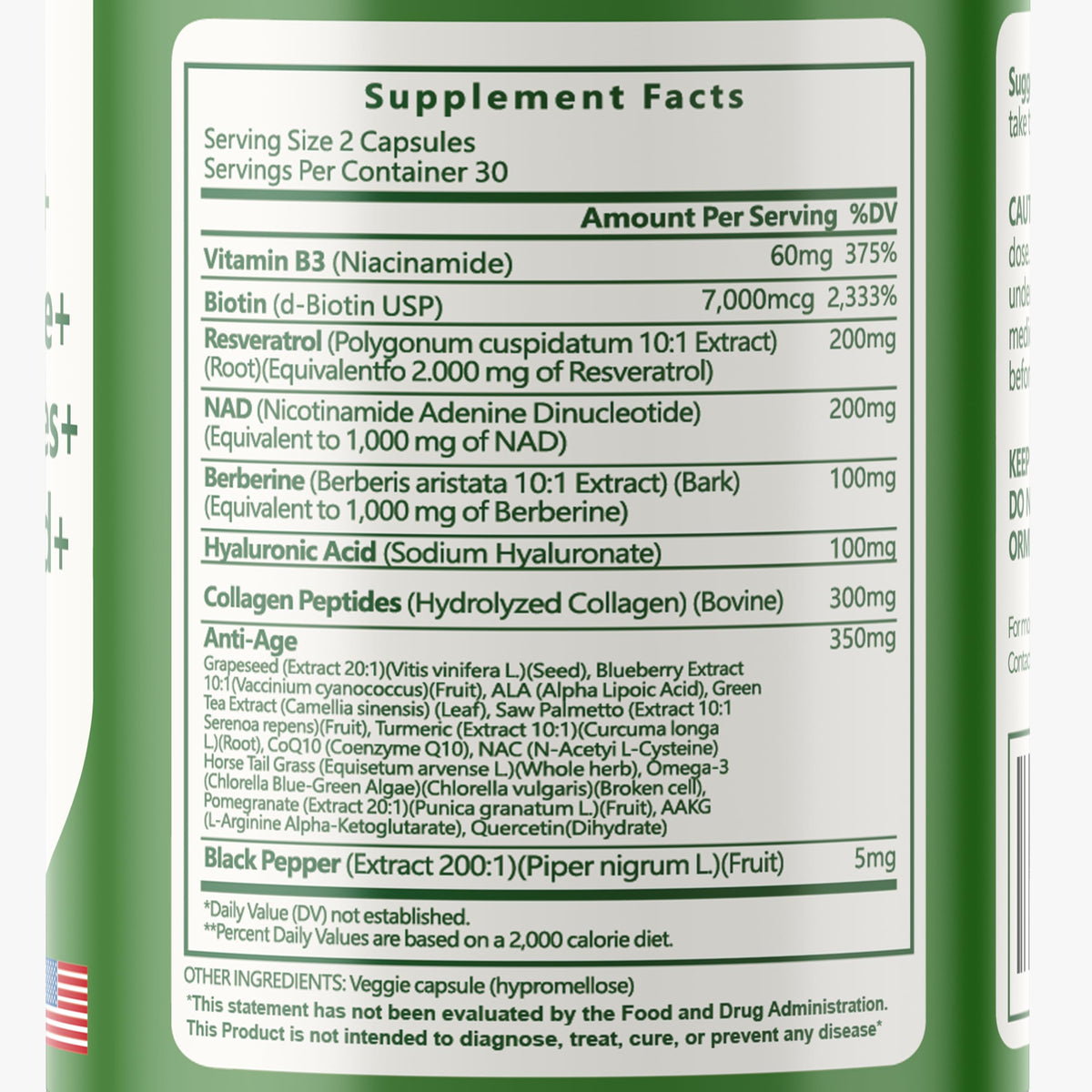 vitaxmin NAD Resveratrol Supplement 200mg with Berberine NAC Collagen - Nicotinamide Riboside NMN NADH CoQ10 Biotin Hyaluronic Acid - Hair Skin Nails Supplement - 60 Capsules vitaxminBuy Supplements Australia
