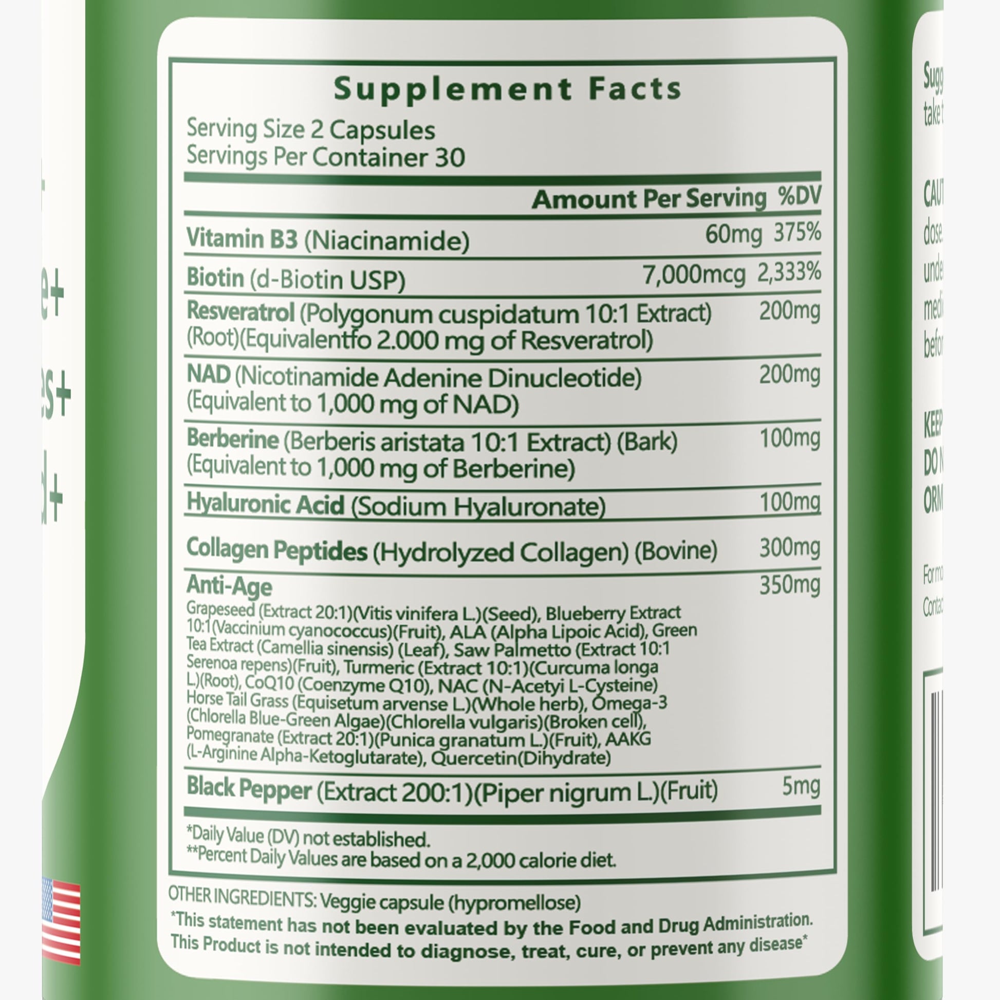 vitaxmin NAD Resveratrol Supplement 200mg with Berberine NAC Collagen - Nicotinamide Riboside NMN NADH CoQ10 Biotin Hyaluronic Acid - Hair Skin Nails Supplement - 60 Capsules vitaxminBuy Supplements Australia