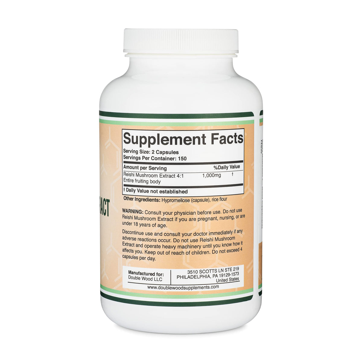 Reishi Mushroom Capsules (4:1 Ganoderma Extract, 1,000mg Red Reishi Powder Servings) Double Wood SupplementsBuy Supplements Australia
