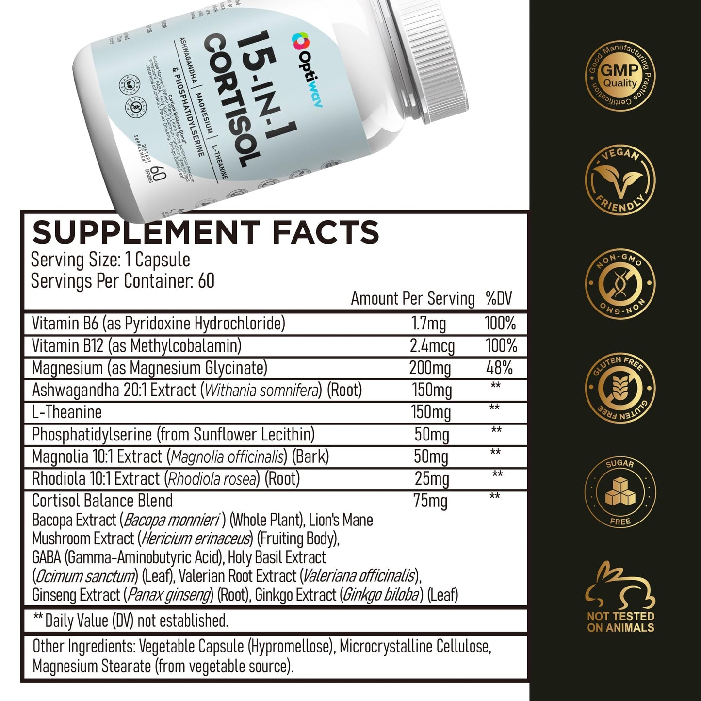 Optiwav Cortisol Detox Supplement for Women Men - Control & Lowering High Cortisol Level - Balance Calm Stress Relief Cleanse Adrenal Health Support - Magnesium Ashwagandha Cortisol Blocker Reducer OptiwavBuy Supplements Australia