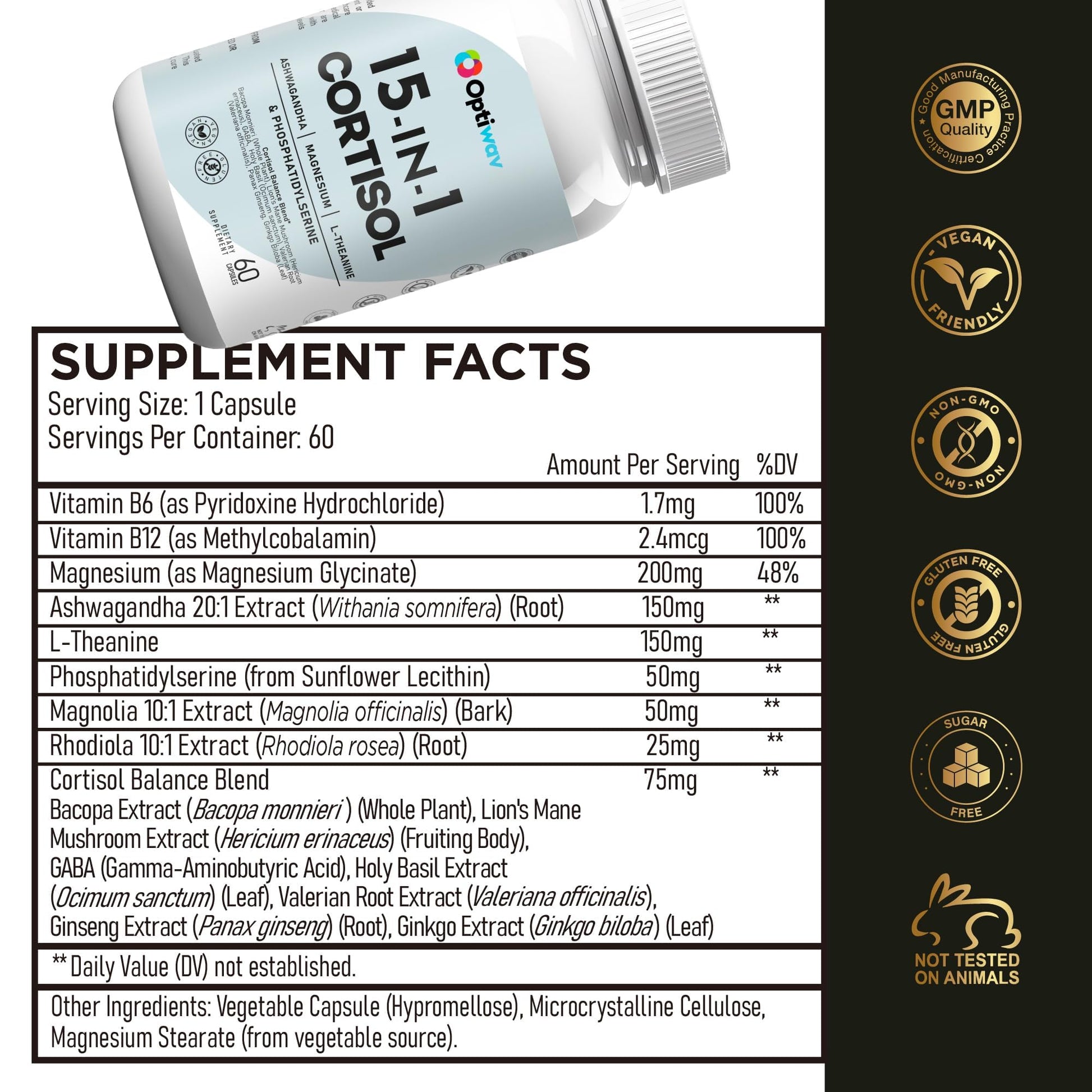 Optiwav Cortisol Detox Supplement for Women Men - Control & Lowering High Cortisol Level - Balance Calm Stress Relief Cleanse Adrenal Health Support - Magnesium Ashwagandha Cortisol Blocker Reducer OptiwavBuy Supplements Australia