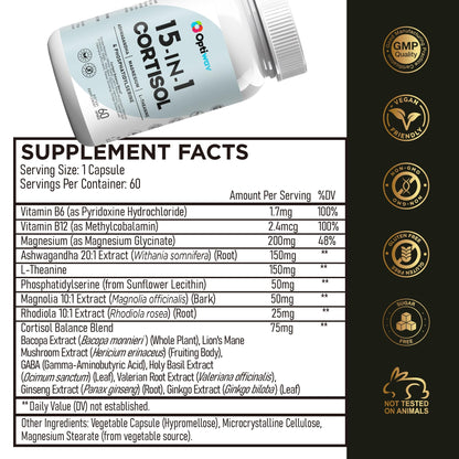 Optiwav Cortisol Detox Supplement for Women Men - Control & Lowering High Cortisol Level - Balance Calm Stress Relief Cleanse Adrenal Health Support - Magnesium Ashwagandha Cortisol Blocker Reducer OptiwavBuy Supplements Australia