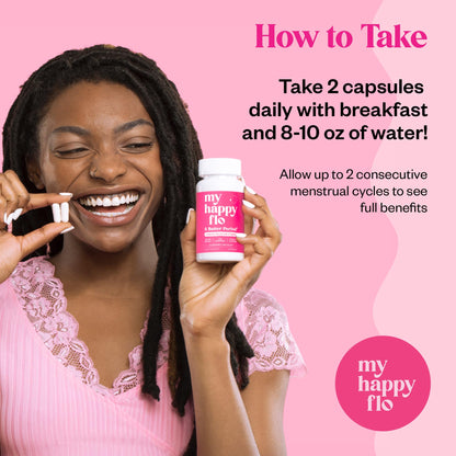 My Happy Flo PMS Support Supplement for Women with Iron, PMS Relief Hormone Support for Women, 10-in-1 PMDD Supplements for Women | DIM & I3C Indole-3-Carbinol for Cramp Relief, Heavy Flow - 60 Caps My Happy FloBuy Supplements Australia