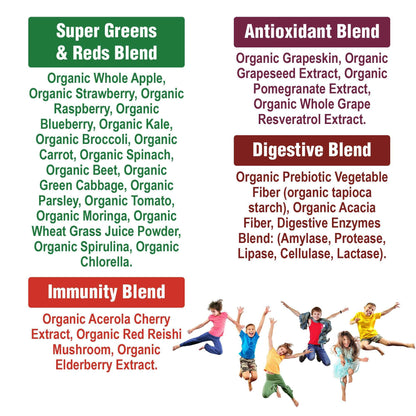Kids Greens and Reds Superfood Powder. Best Tasting Organic Vegan Super Food Juice with 25+ Real Fruits and Vegetables. Gluten Free Real Food Vitamins. Green and Red Superfoods Supplement for Children Peak PerformanceBuy Supplements Australia