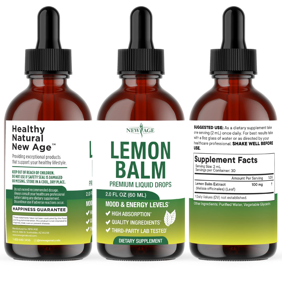NEW AGE Lemon Balm Tincture - Mood Support Supplement - Lemon Balm Leaf Extract Drops - Vegan, Sugar & Alcohol-Free Calming Supplement - 4 fl oz NEW AGE buy supplements Au