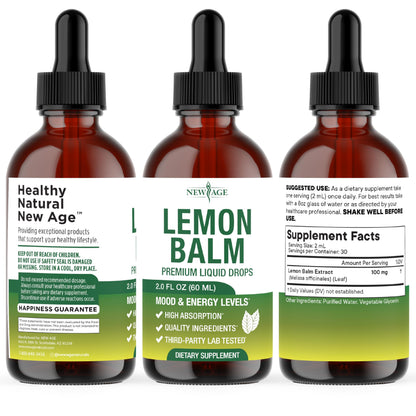 NEW AGE Lemon Balm Tincture - Mood Support Supplement - Lemon Balm Leaf Extract Drops - Vegan, Sugar & Alcohol-Free Calming Supplement - 4 fl oz NEW AGE buy supplements Au
